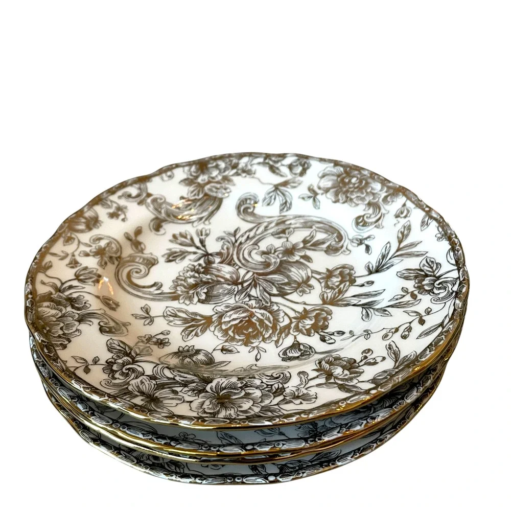 222 Fifth Hawthorne Gold 8.5” Salad Plates Set of 4 NEW